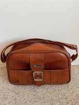 Holiday carry-on bag brown vinyl &#39;70s with strap, silver buckles - £14.19 GBP