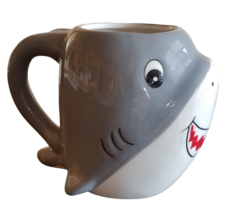 Shark Mug Cup Eccolo Friendly Super Cute Gray White Big Smile 6&quot;x4.5&quot; Used - £6.81 GBP