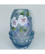 Fenton 2pc Fairy Lamp Iridescent Opalescent Blue Hand Painted Flowers MI... - $165.00