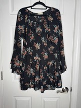 Altar&#39;d State Floral Ruffled Bell 3/4 Sleeve V-Neck Blouse Boho Black Tu... - $17.99
