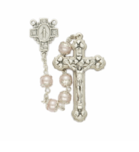 Pink Capped Pearl Beads With A Miraculous Center Rosary Cross Crucifix - £31.59 GBP