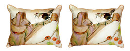 Pair of Betsy Drake Carolina Wren Small Outdoor Indoor Pillows 12 Inch X 12 Inch - £54.80 GBP