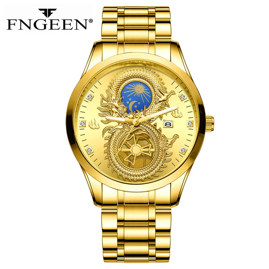 FNGEEN Men Watch   hands Water Resistant Moon  Calendar   Business mens  - £48.51 GBP