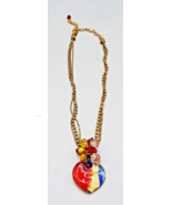 Chico&#39;s 1 Strand Red White Blue Dichroic Glass Heart Ball Chain 21&quot; Neck... - $19.22 CAD