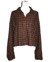 Hollister Women’s Cropped Brown &amp; Black Plaid Button Up Shirt Top Size Large L - £17.98 GBP
