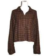 Hollister Women’s Cropped Brown &amp; Black Plaid Button Up Shirt Top Size L... - £17.18 GBP