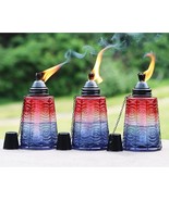 Seraphic Outdoor Torches: Set Of 3 Red/White/Blue Glass Table Top Torch ... - $44.96