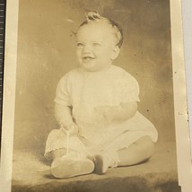 Found Black And White Photo Smiling Laughing Baby Girl With Hair Curl - £6.94 GBP