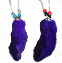2 PURPLE RABBIT FOOT NECKLACE w beads suede leather bunny feet jewelry m... - $6.60