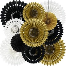 Black Gold White Hanging Honeycomb Round Paper Fans Decoration Set For New Year  - £21.25 GBP
