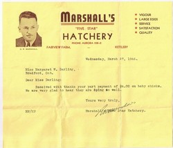 Marshall&#39;s Five Star Hatchery Picture Receipt 1946 - €2,61 EUR