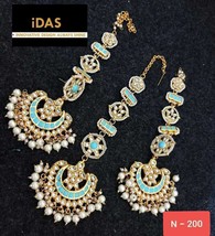 Indian Bollywood Gold Tone Kundan Set Traditional Fashion Jewelry Earrings Tikka - £29.29 GBP