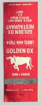 Golden OX Restaurant - Myrtle Beach, South Carolina 20 Strike Matchbook Cover SC - £1.40 GBP