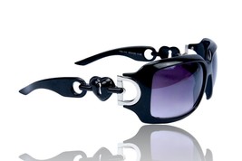Women Sunglasses Black Wrap Around Heart Frame Oversize UV 400 Black Lens  - £11.75 GBP
