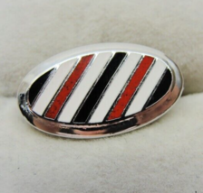 3/4&quot; Swank Oval Striped Red Black White Vintage Neck Tie Clip Silver Tone - £13.00 GBP