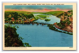Birds Eye View Harpers Ferry West Virginia WV UNP Unused Linen Postcard V12 - £4.06 GBP