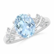 ANGARA Solitaire Oval Aquamarine Criss Cross Ring with Diamonds - £1,136.74 GBP