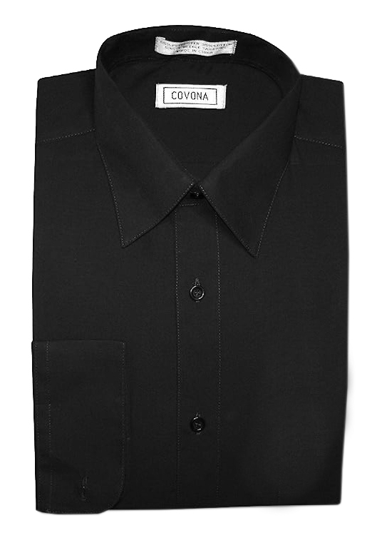 Primary image for Men's Solid Black Classic Long Sleeve Button Up Dress Shirt - L