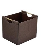 Collapsible Storage Bin ~ BROWN ~ Linen Fabric w/Wooden Handles ~ 12.75&quot;... - €30,19 EUR
