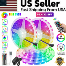 32FT LED SMD Strip Light Flexible 3528 RGB Remote Fairy Lights Room TV Party Bar - £11.33 GBP+