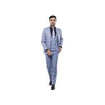 Men 3pc European Vested Suit WESSI by J.VALINTIN Extra Slim Fit JV30 blue plaid image 11