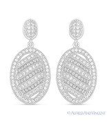 Oval Micro-Pave Cubic Zirconia CZ Crystal 925 Sterling Silver Dangle Ear... - $2,291.68 MXN