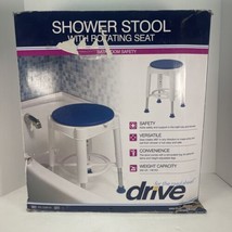 Drive Adjustable White Shower Stool With Blue Padded Rotating Seat New O... - £14.72 GBP