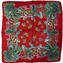 1950s Silk Scarf Cherubs Flowers vintage Red/Purple/Blue Scarf 22&quot; Square - $516.69 MXN