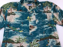 Utility Men&#39;s Hawaiian Shirt Blue Surfing Waves Beach Sports Boats Size ... - £31.78 GBP