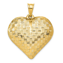 14K Polished Basket Weave Pattern 3-D Heart Pendant K5148 - $749.99