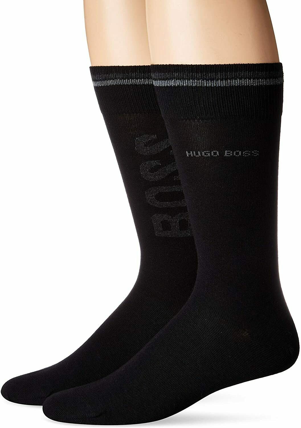 Hugo Boss Men's Black Grey 2 Pair RS Logo CC Soft Cotton Mid Socks 7-13 7485-6 - $23.98