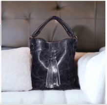 Black Color Distressed Leather Bag by Patricia Nash - £156.45 GBP