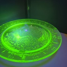 Antique Depression Uranium Glass Floral Design 11&quot; 3 Footed Bowl No Chips/Cracks - £26.53 GBP