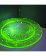 Antique Depression Uranium Glass Floral Design 11&quot; 3 Footed Bowl No Chip... - £26.02 GBP