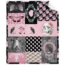 Gothic Collage Rose Skull Butterfly Skeleton Retro Ulta Soft Fleece Flannel Blan - £43.49 GBP