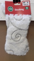 Christmas Stocking White Fur 8&quot; With Silver Sequines Winter Wonder 251I - £2.70 GBP