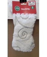 Christmas Stocking White Fur 8&quot; With Silver Sequines Winter Wonder 251I - $4.64 CAD