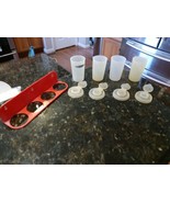 Vintage Tupperware Red Spice Shaker Set Wall Rack Holder Sheer Lids #102 - $555.94 MXN