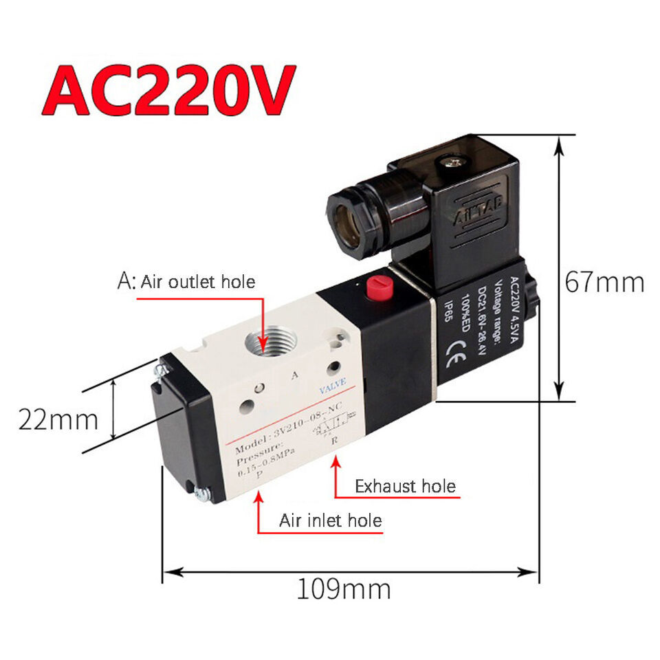 For AIRTAC 3V210-08-NC 220VAC Solenoid Valve - $19.34