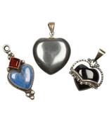 THREE (3) VINTAGE STERLING SILVER GEMSTONE HEART PENDANTS - $2,099.92 MXN