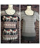 Mel And Mo LOT 2 Womens SMALL Elephant Geometric Short Sleeve Rayon/Silk... - $13.86