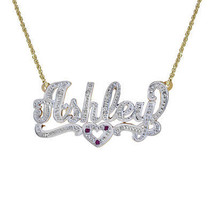 0.15 Carat Diamond & 0.03 Carat Rubies 'Ashley' Nameplate Pendant 14K Two Tone G - $395.01