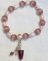 Hand Crafted Bracelet Shimmer Pink Glass Beads Stretch #26 - £4.70 GBP