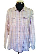 Marc Ecko Button Front Shirt  Men&#39;s Size X-Large Tan Plaid Cotton Long Sleeves - £12.38 GBP