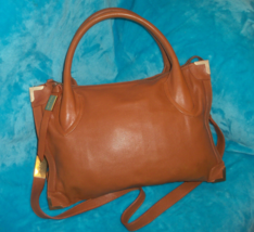 FOLEY CORINNA Frankie Saddle Brown Pebble Leather Shoulder CrossBody Satchel Bag - £23.96 GBP