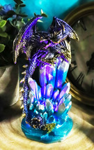 Purple And Gold Cosmic Dragon On Blue Crystal Stalactite Rock LED Light Statue - £14.84 GBP