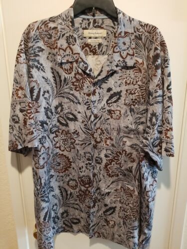 Primary image for Tommy Bahama Mens Hawaiian Floral Original Shirt XXL 2XL 100% Silk Gray Brown