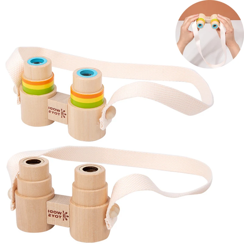 Wooden Baby Binocular Magnification Telescope Children Toy Pendant Baby Block - £10.67 GBP