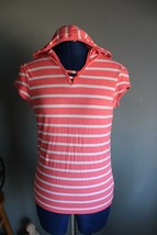 Old Navy Girls Orange/White Striped Short Sleeve Hoodie ~XL(14)~ RN 54023 - £3.90 GBP