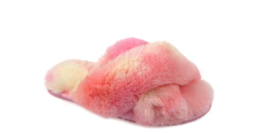 Girls Plush Fur Cross Band Slippers WONDER NATION Pink Orange Yellow Sli... - $18.97